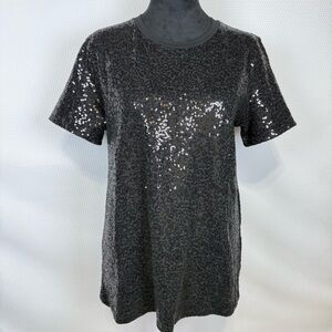 DKNY Black Sequined Tee Shirt NWT Size Medium Short Sleeved Glam